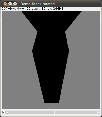 For demonstration purposes the stack with differently sized ROIs was rotated 90° around the x-axis with TransformJ. This result shows the effect after applying the button 