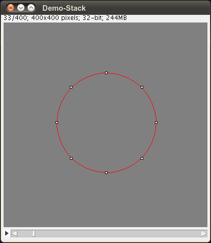 The shape of the ROI is interpolated between two key slices (here slice 33).